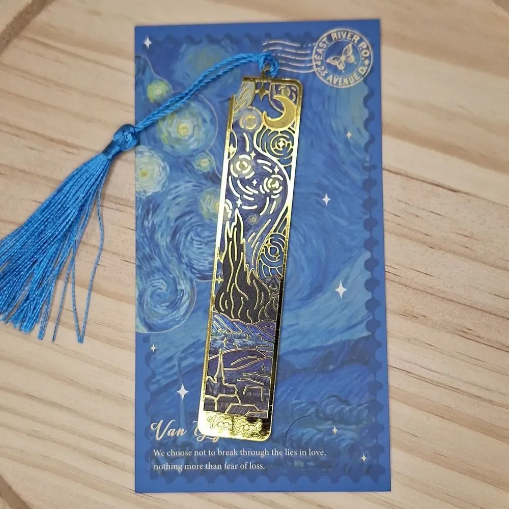 Gold Van Gogh Design Bookmark with Blue Tassel
